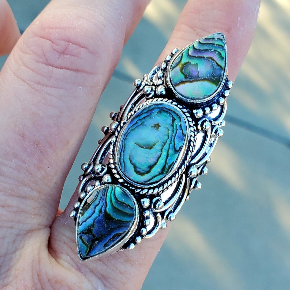 New Amazing Abalone Shell 925 Silver Statement Ring.